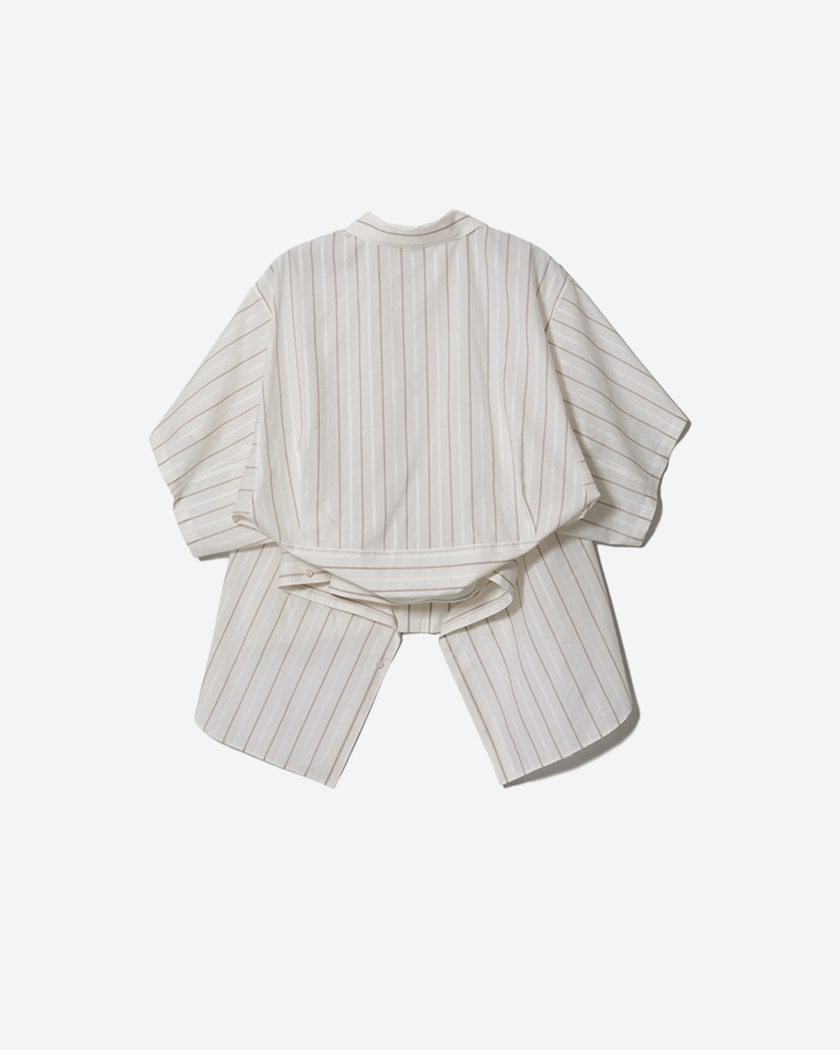 Double End Cotton Silk Jq Stripe Shirt - Ecru × Camel