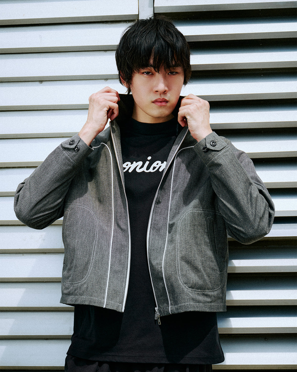Timber - Cropped Zipped Collar Jacket - Salt and Pepper
