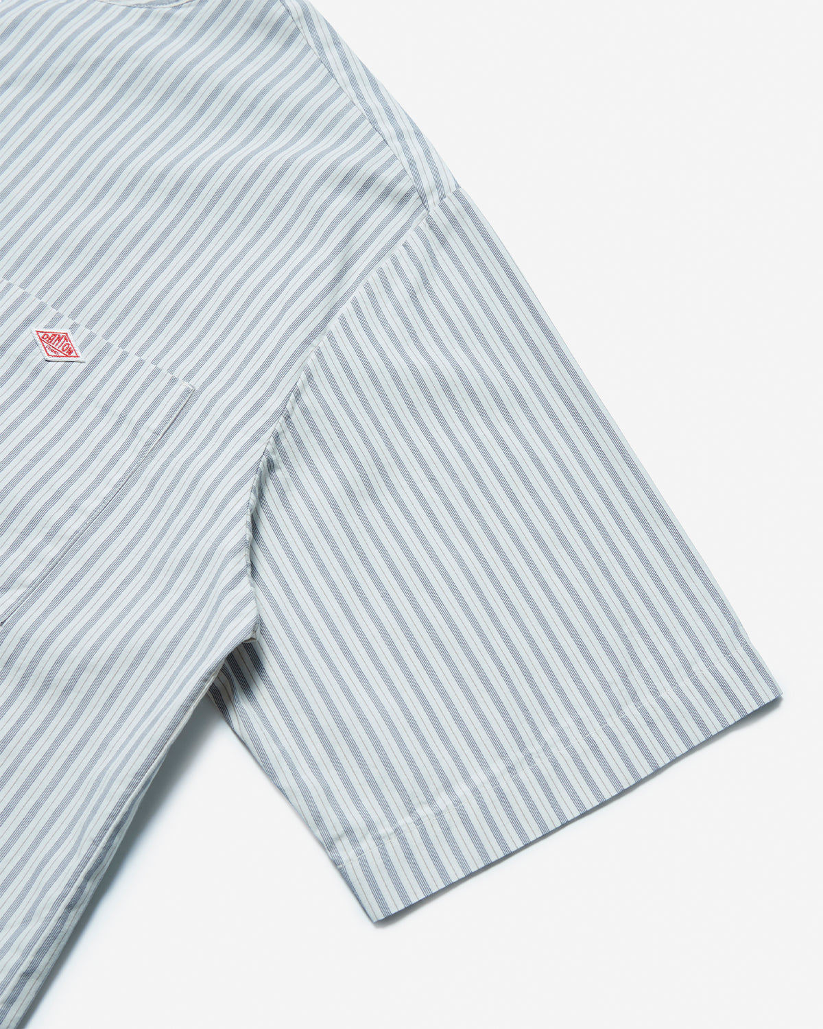 Mens Cotton Linen Short Sleeve Band Collar Shirt Stripe - Ecru/Charcoal Stripe