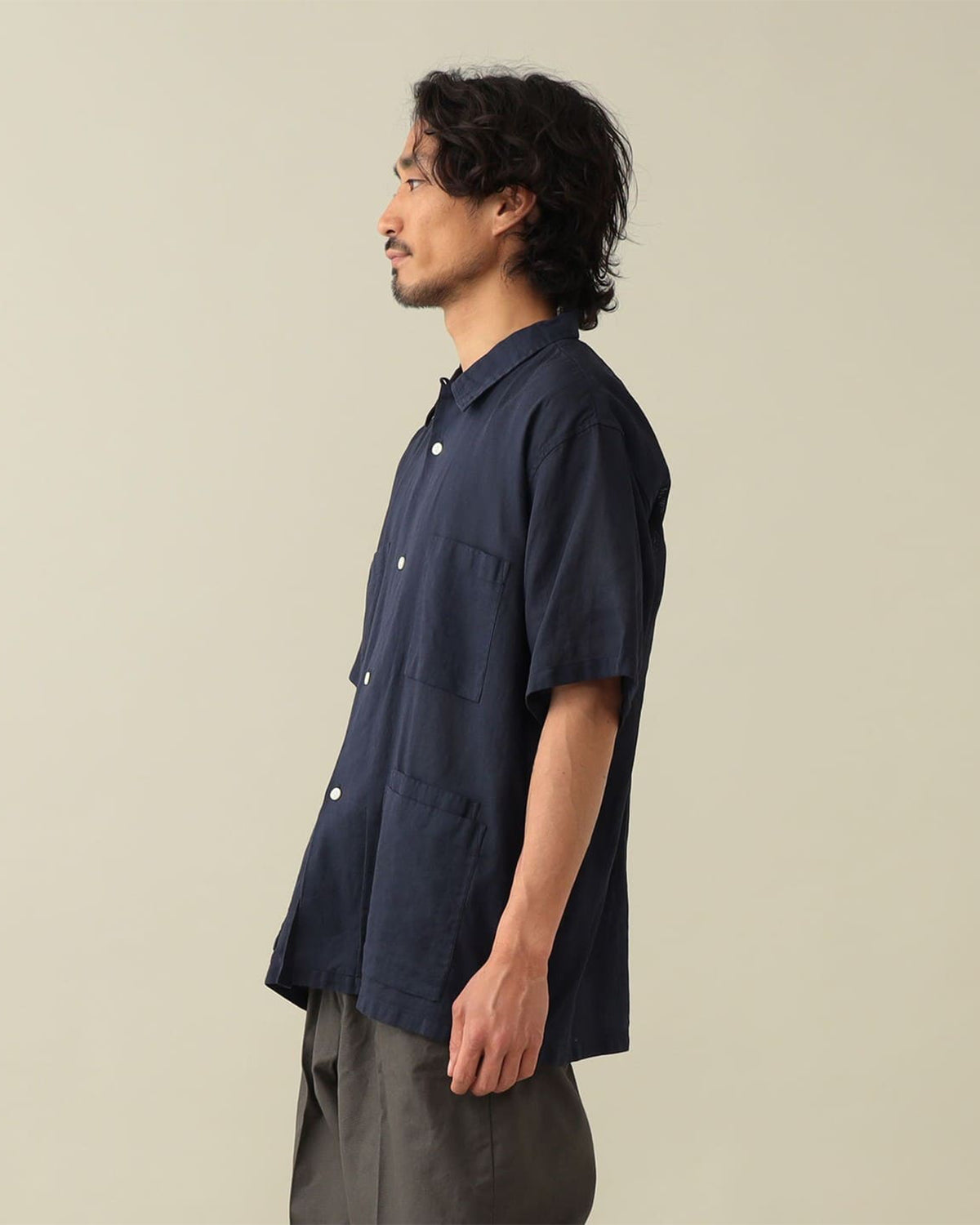 Amedeo Panama Cloth Short Sleeve Shirt - Navy