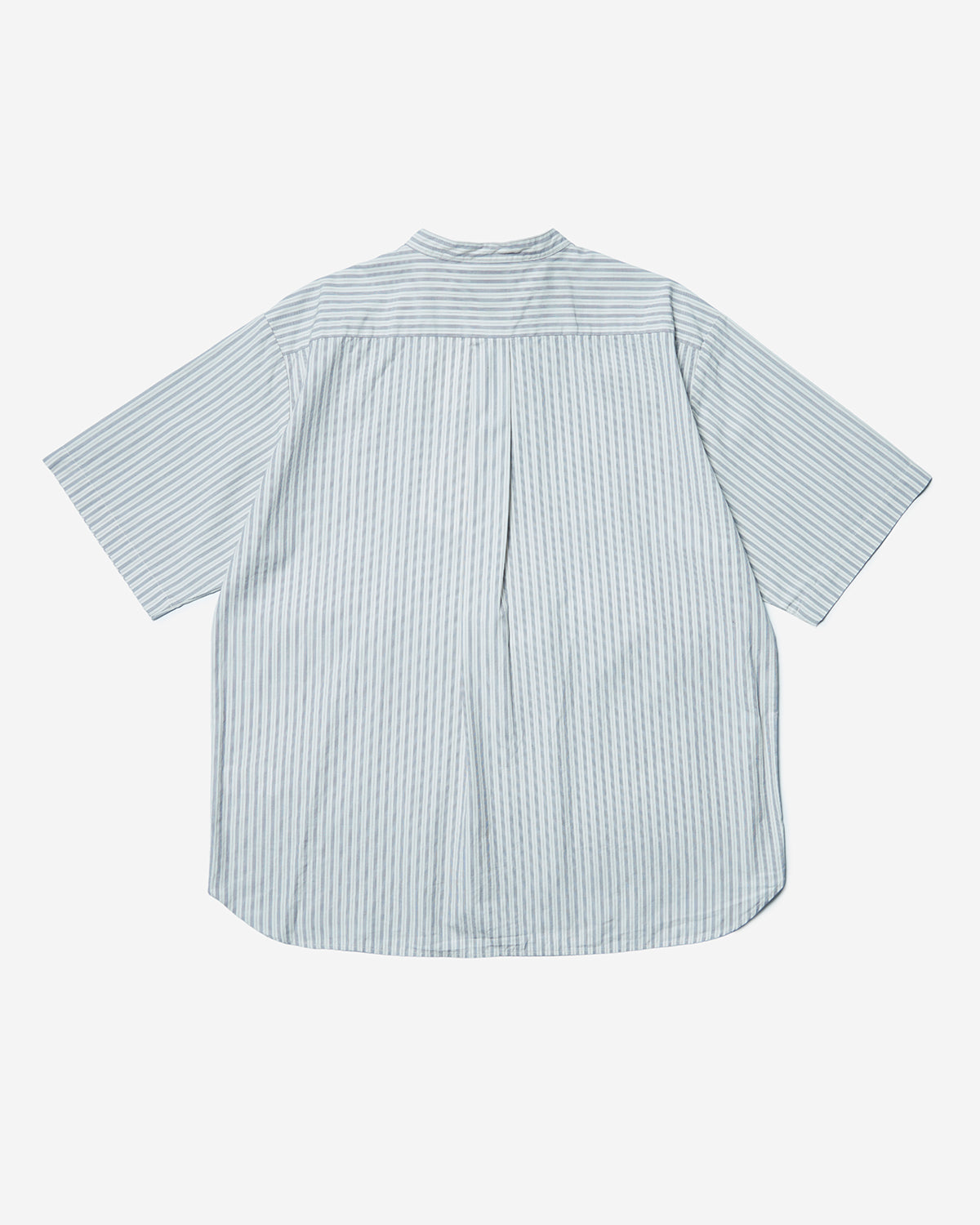 Mens Cotton Linen Short Sleeve Band Collar Shirt Stripe - Ecru/Charcoal Stripe