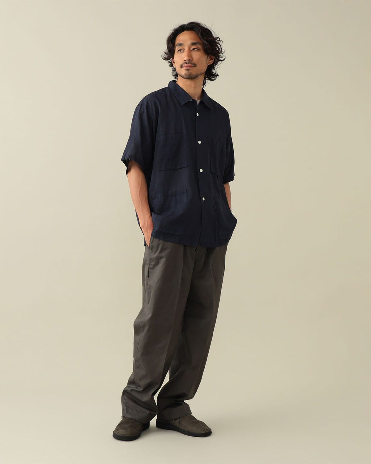 Amedeo Panama Cloth Short Sleeve Shirt - Navy