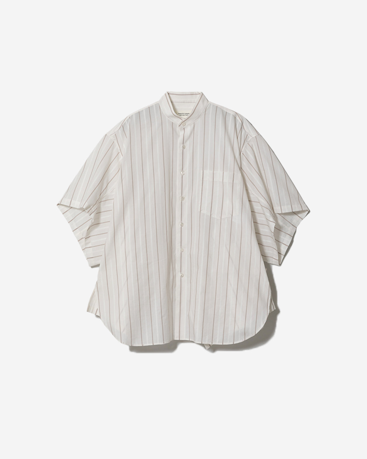 Double End Cotton Silk Jq Stripe Shirt - Ecru × Camel