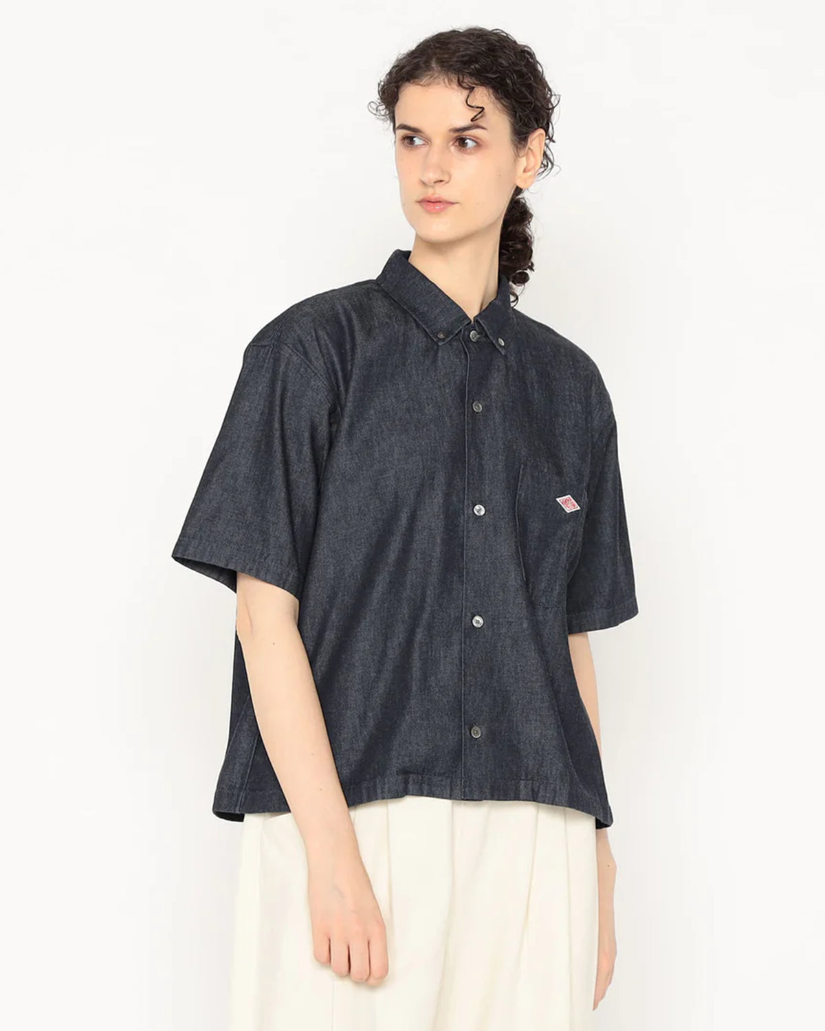 Womens Denim Dungaree Short Sleeve B.D Shirt - Indigo