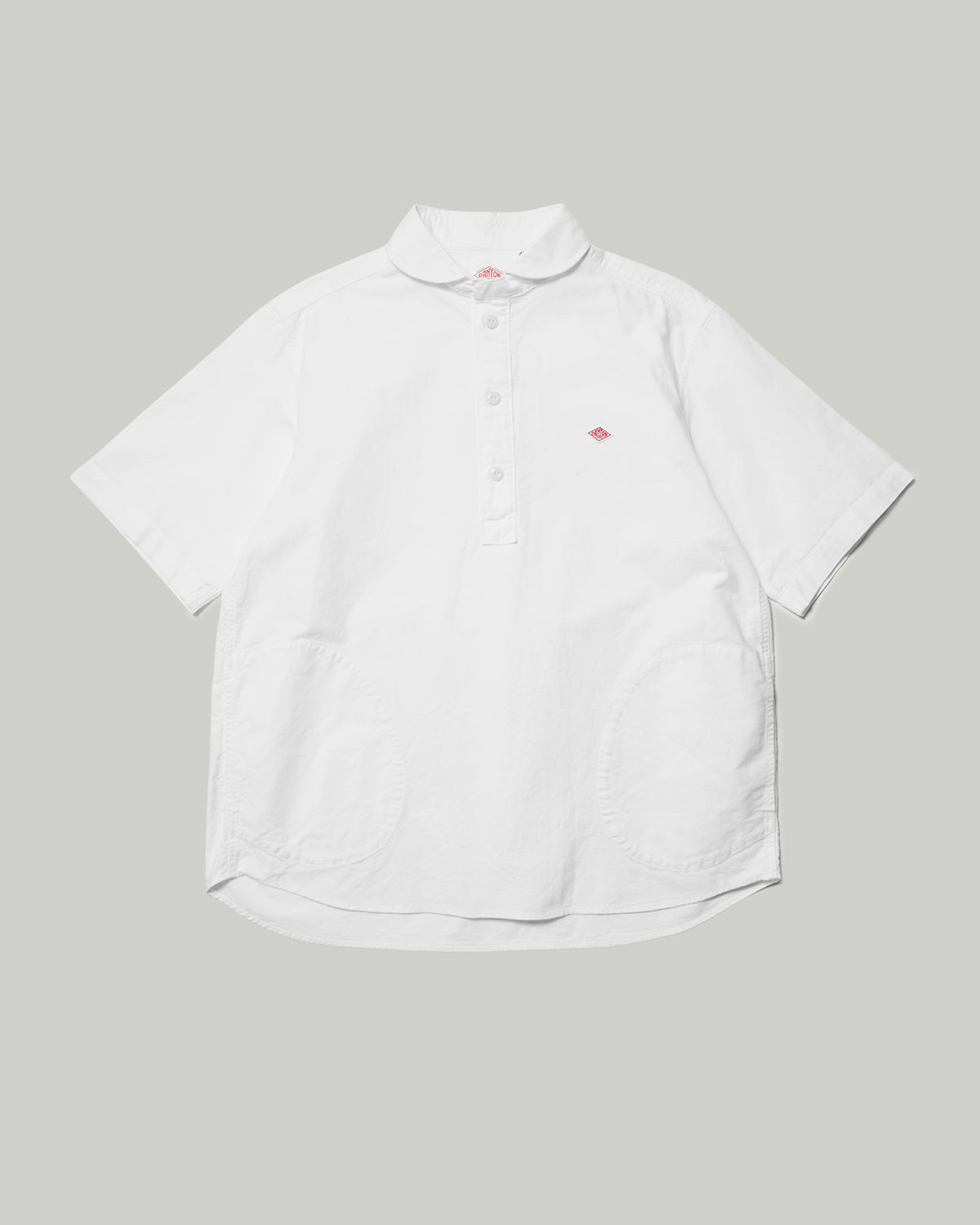 Mens Oxford Round Collar Short Sleeve Pullover Shirt - White
