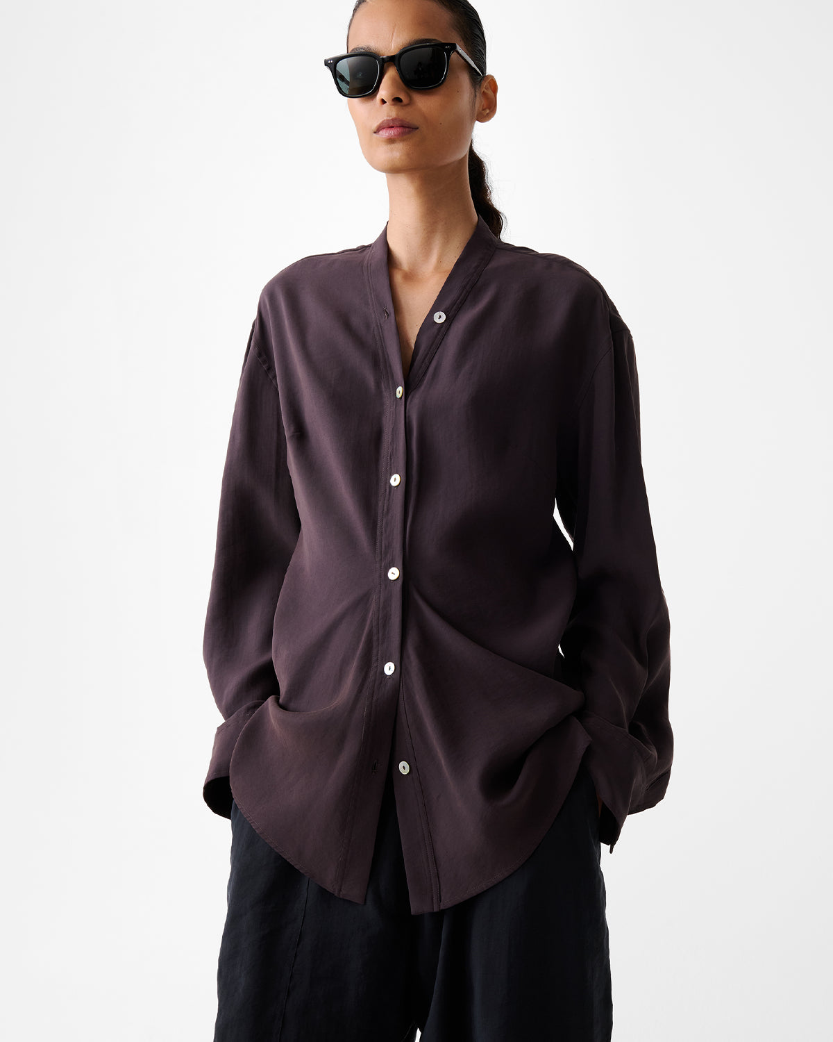 Acre - V Neck Button Through Top - Yam