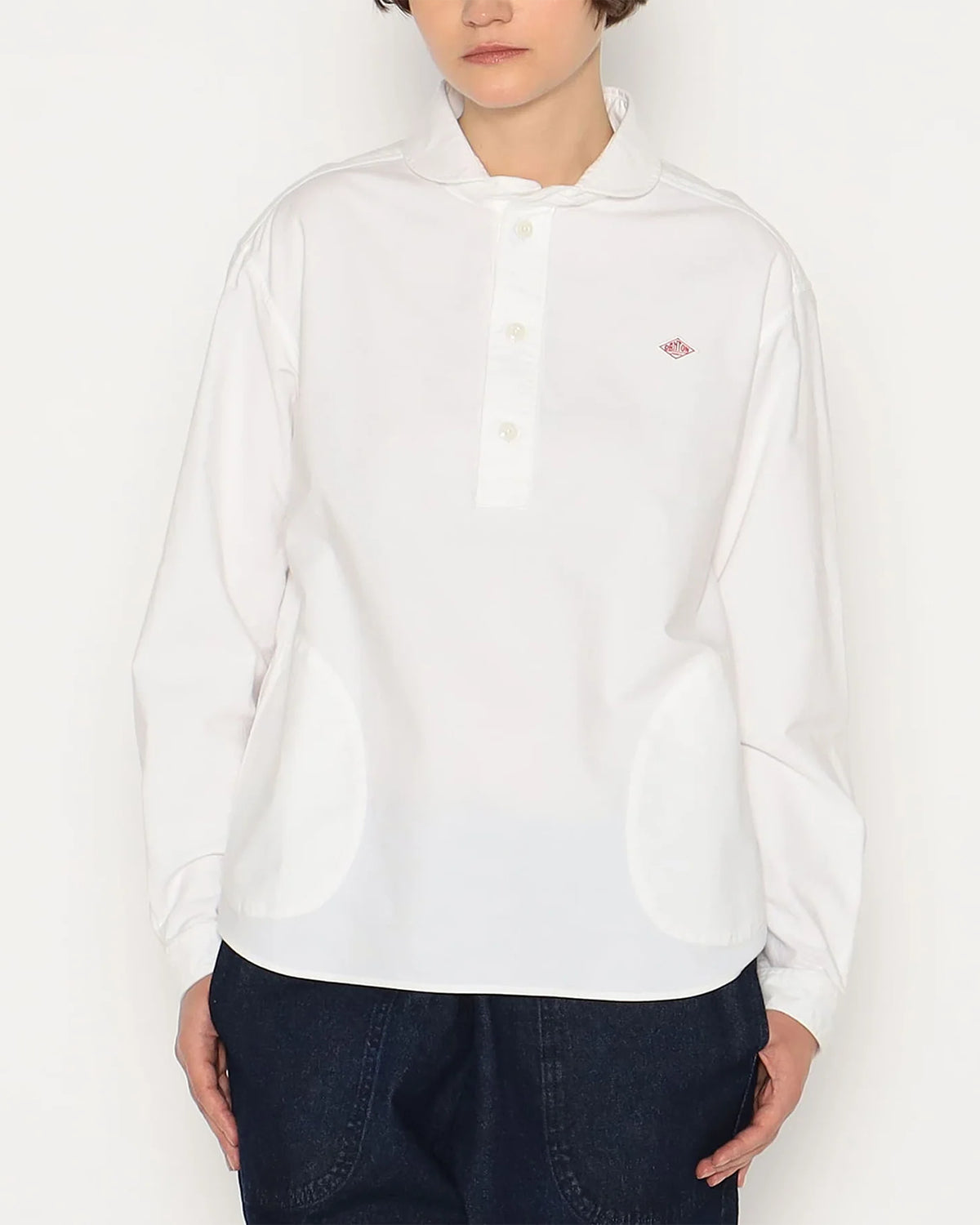 Womens Oxford Round Collar Pullover Shirt - White