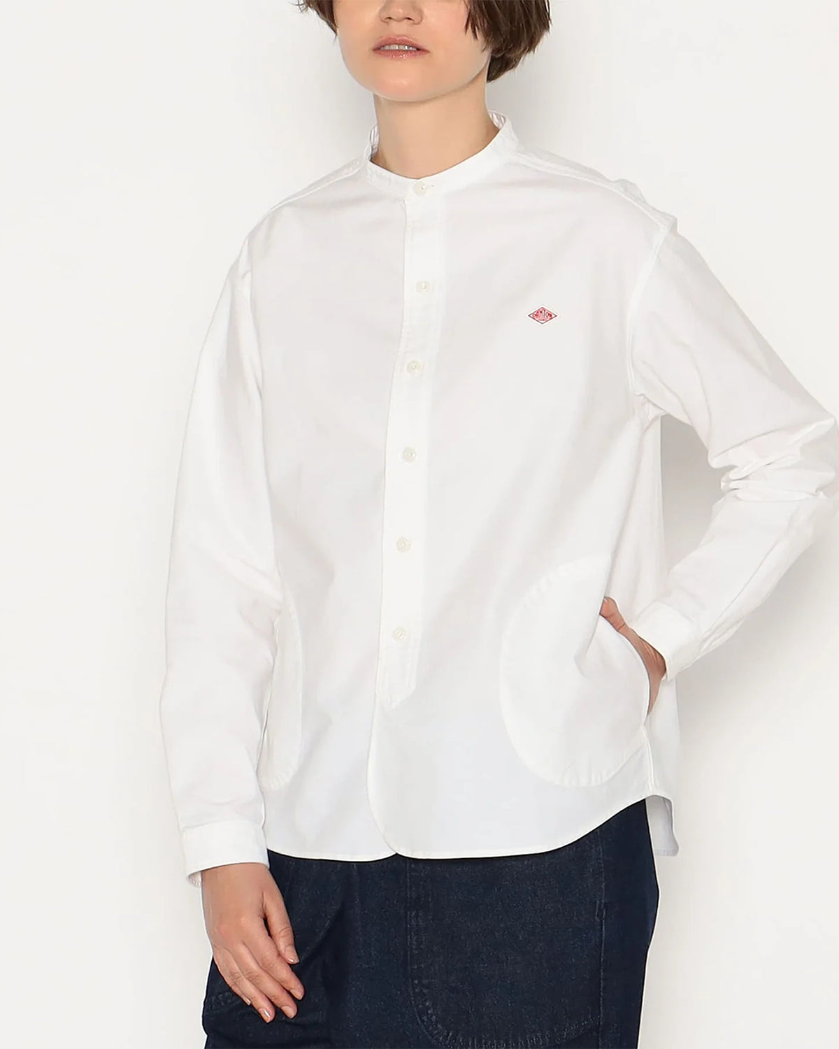 Womens Oxford Band Collar Shirt - White