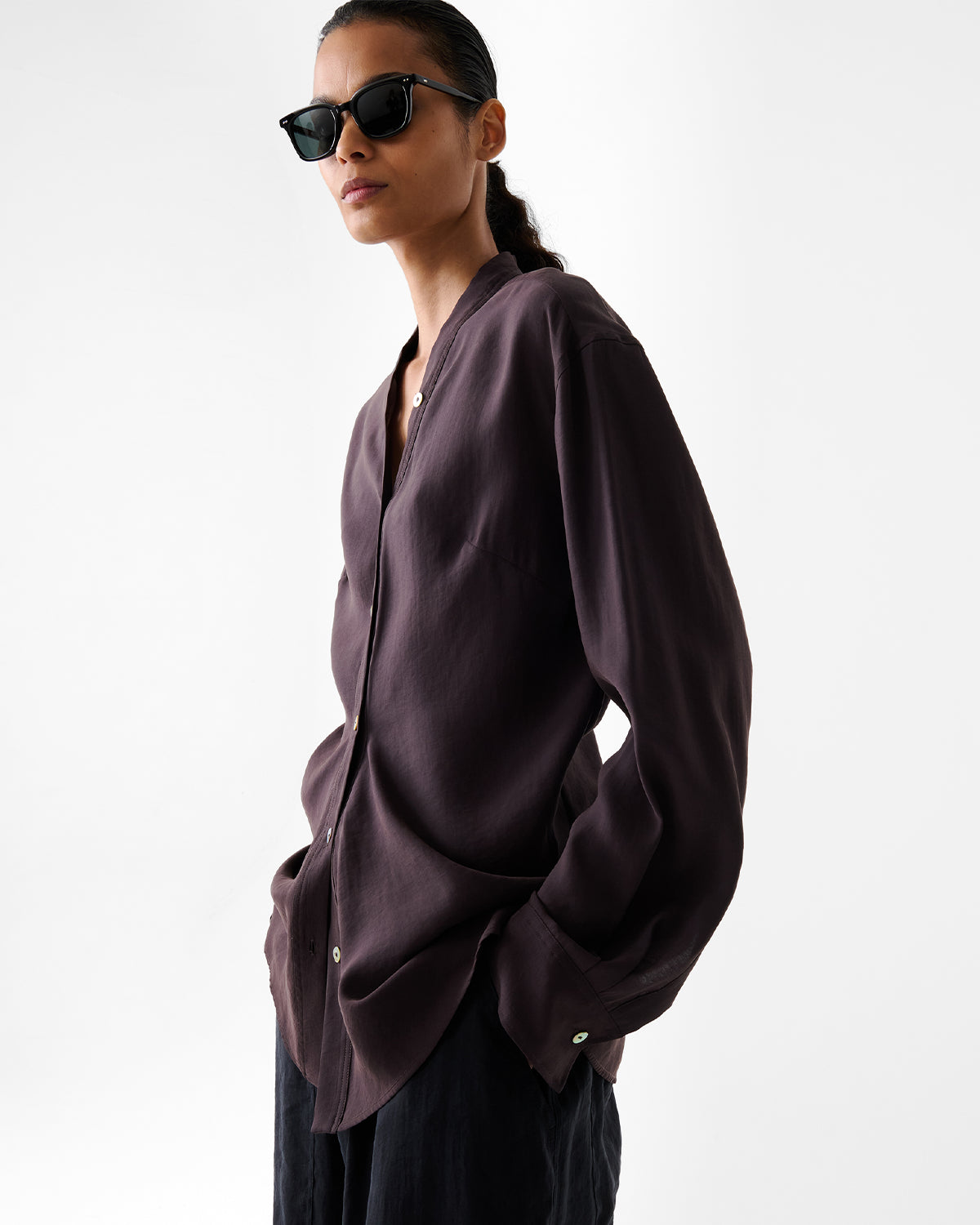 Acre - V Neck Button Through Top - Yam