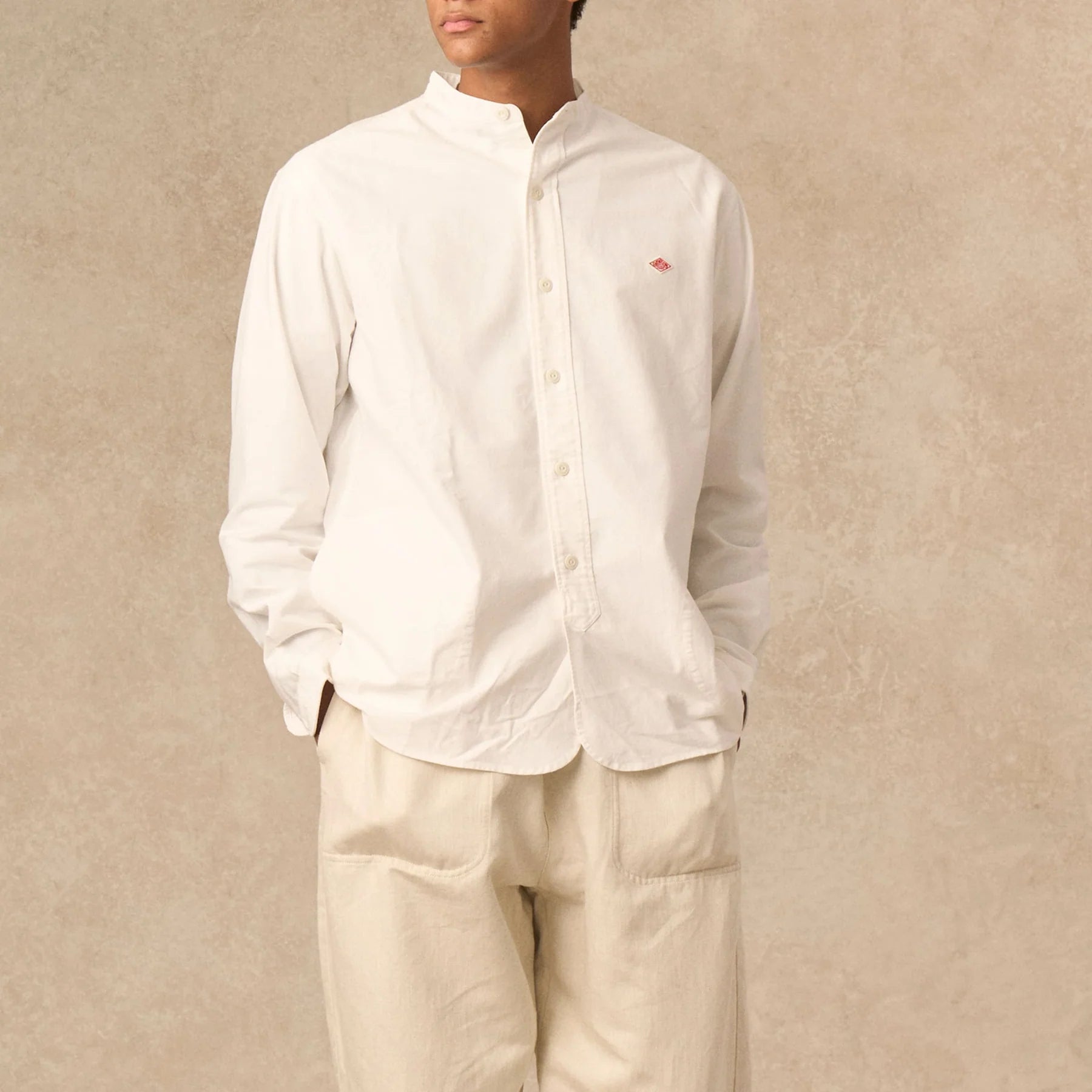 Mens Oxford Band Collar Shirt - White