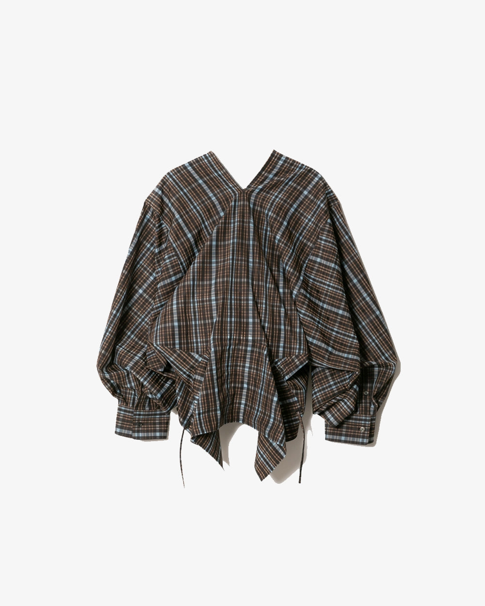 Double-End Silk Jq Check Raffle Blouse - Brown