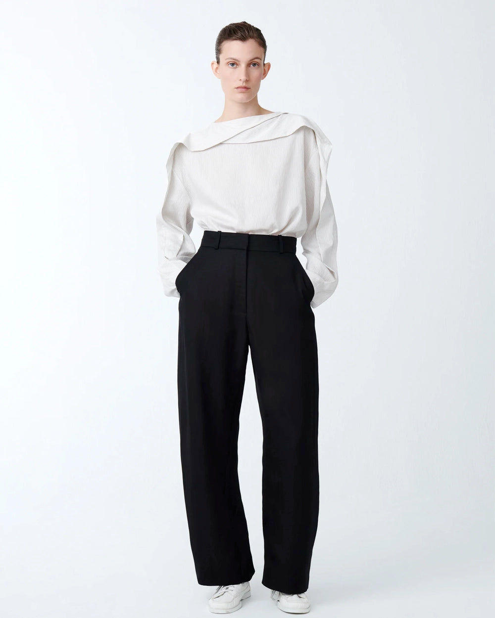 Emmet - Drape Sleeve Top - Black/White