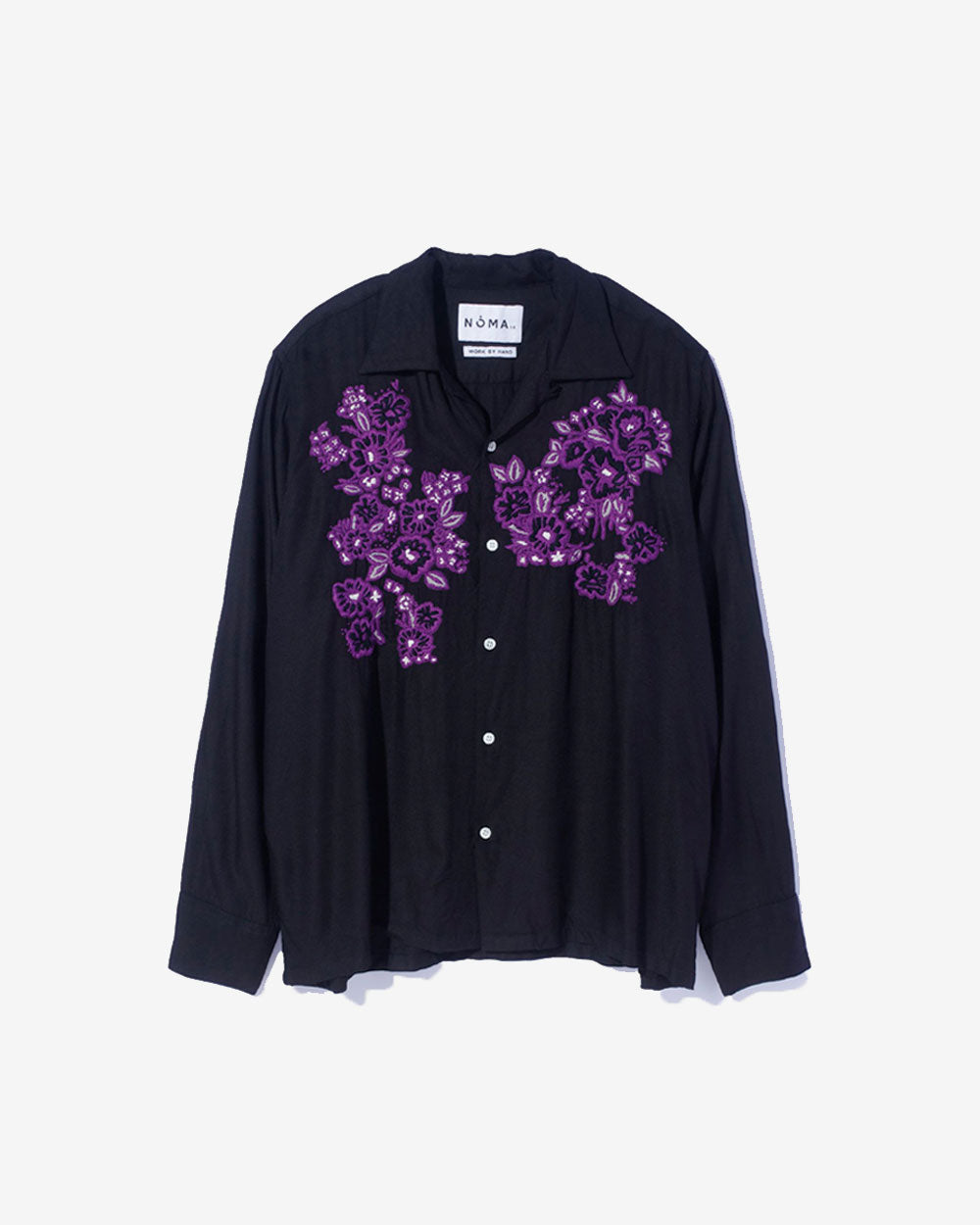 Floral Hand Embroidery Shirt - Black