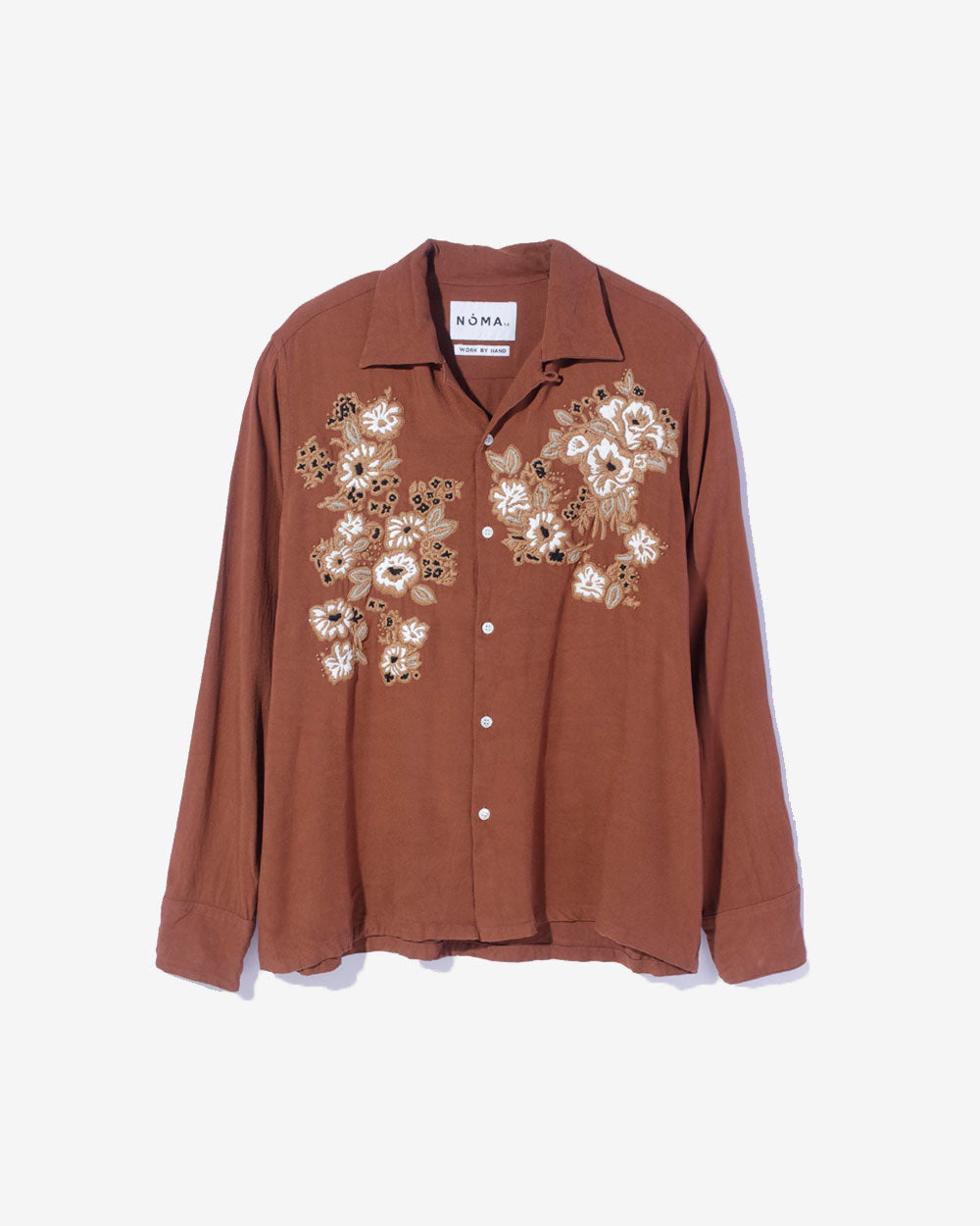 Floral Hand Embroidery Shirt - Walnut