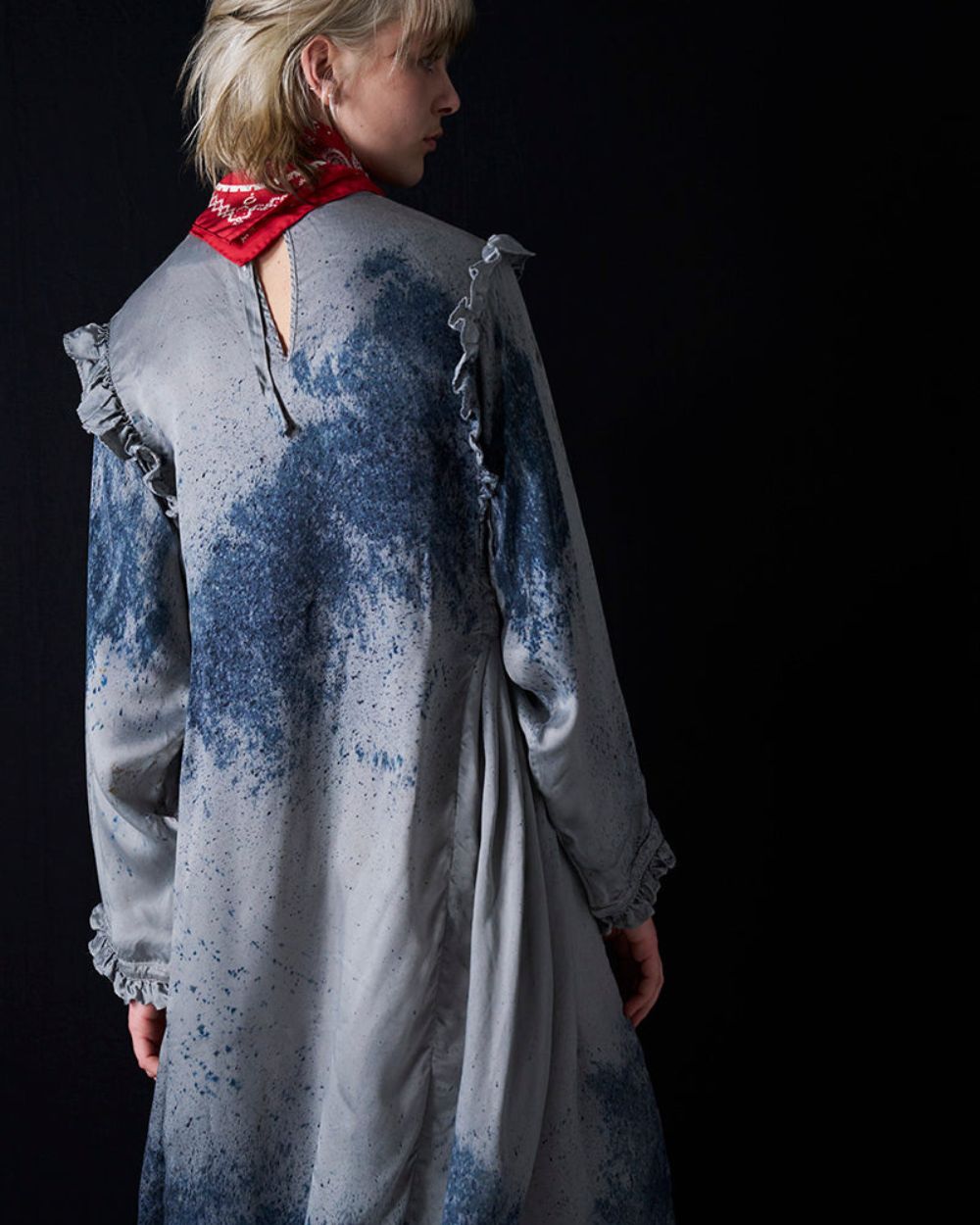 Hand Dyed Frilled Dress - Gray