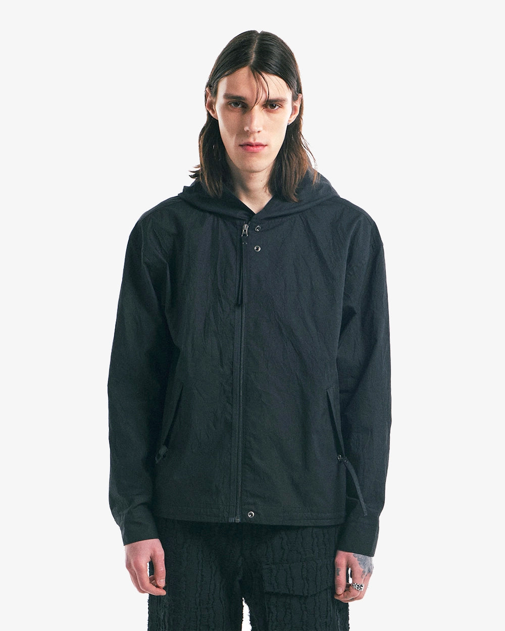 Hooded Zip-Up Shirt - Black