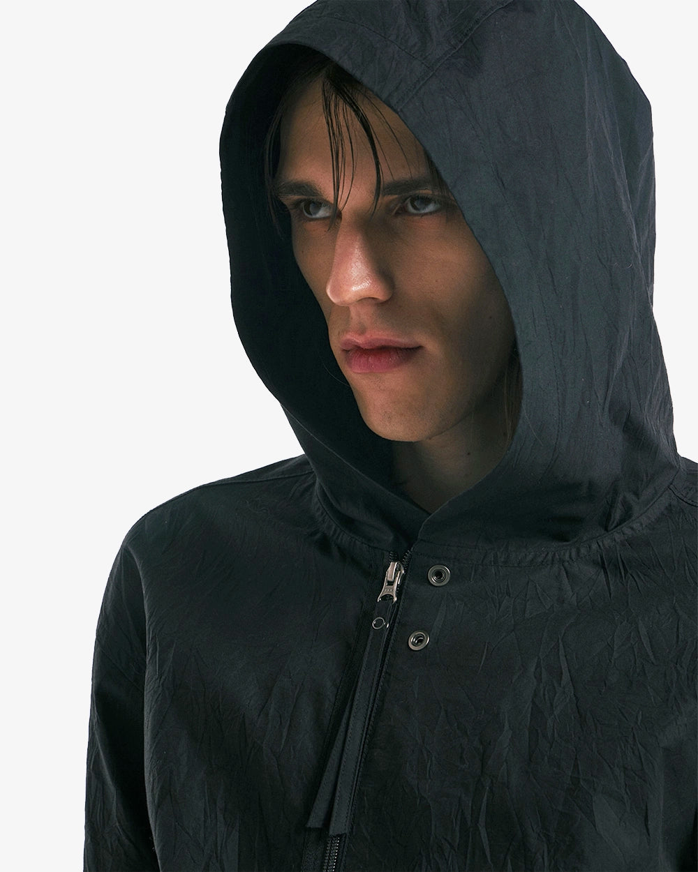 Hooded Zip-Up Shirt - Black