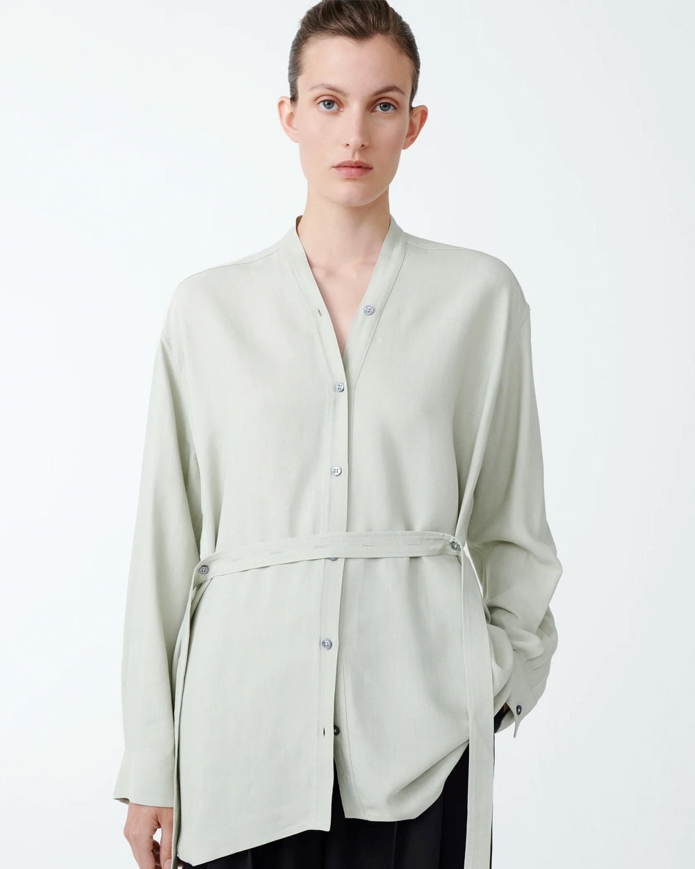 Lane Collarless Shirt - Dove