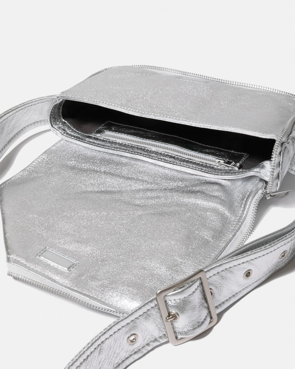 Riders Flap Shoulder Bag - Silver