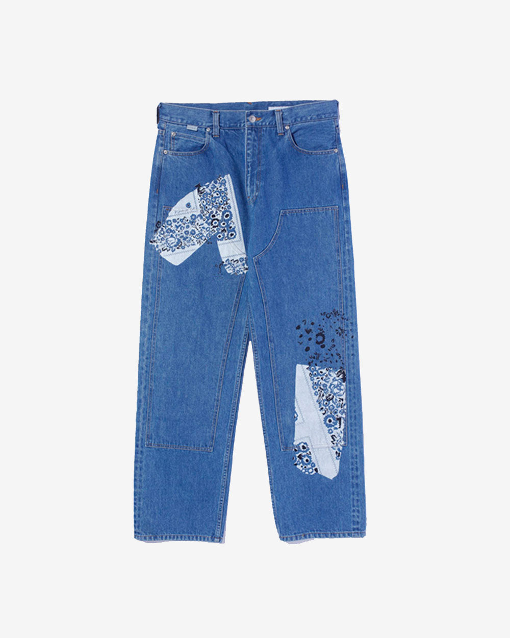 Sign Print Denim Work Pants - Indigo