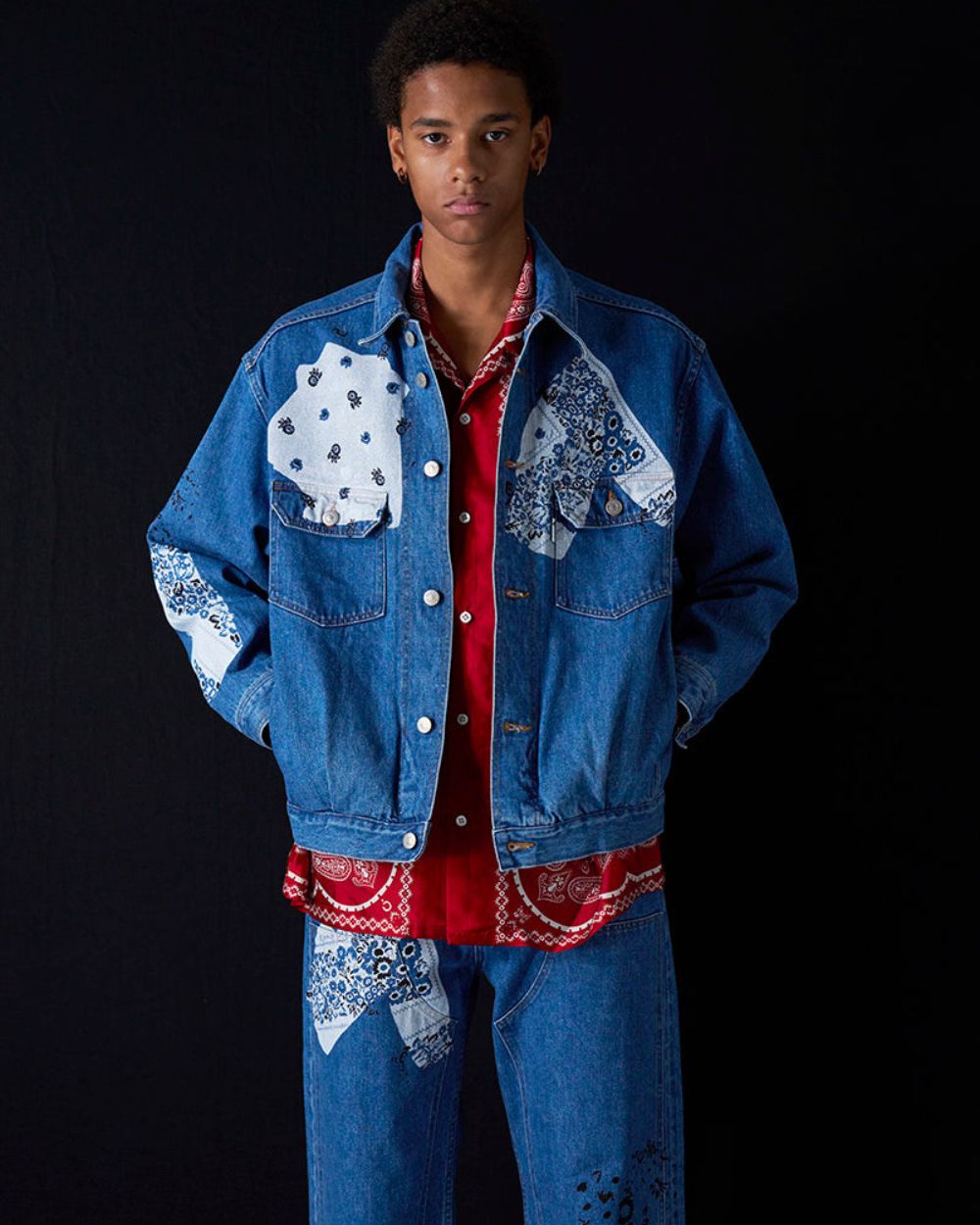 Sign Print Denim Jacket - Indigo