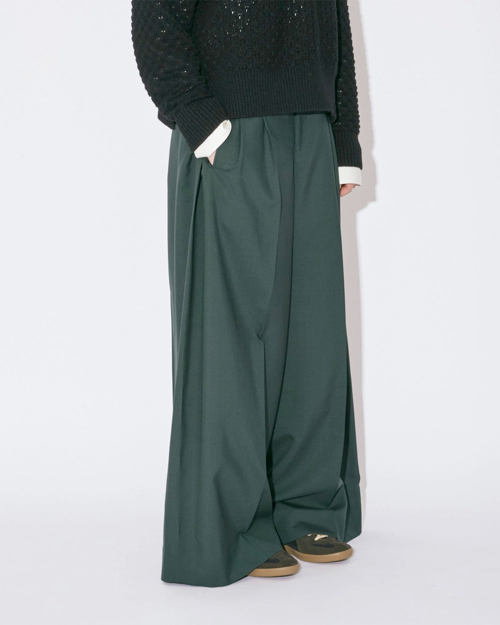 Tropical Wool Mohair Three Tuck Widepants - Green