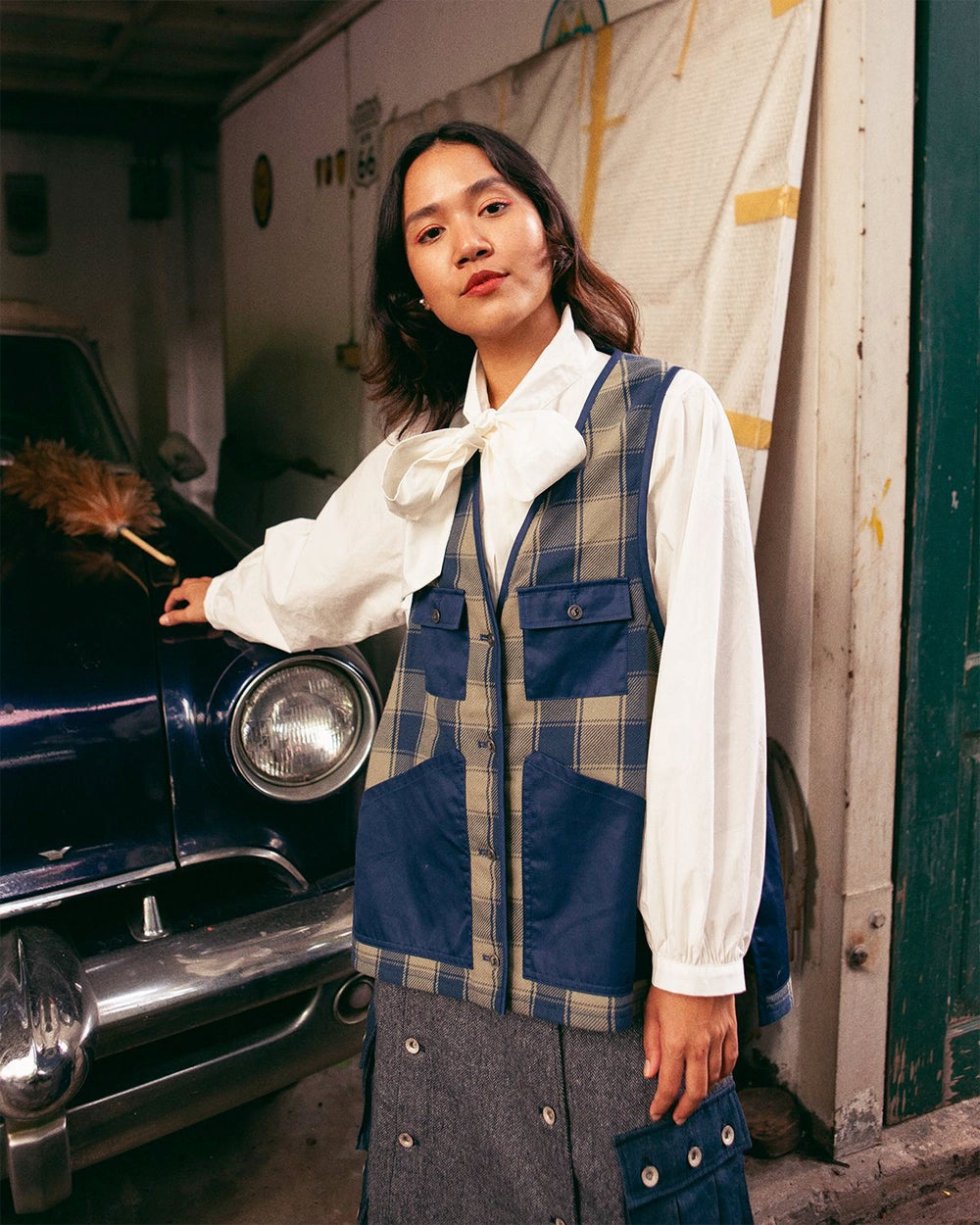 Utility Vest - Indigo Check