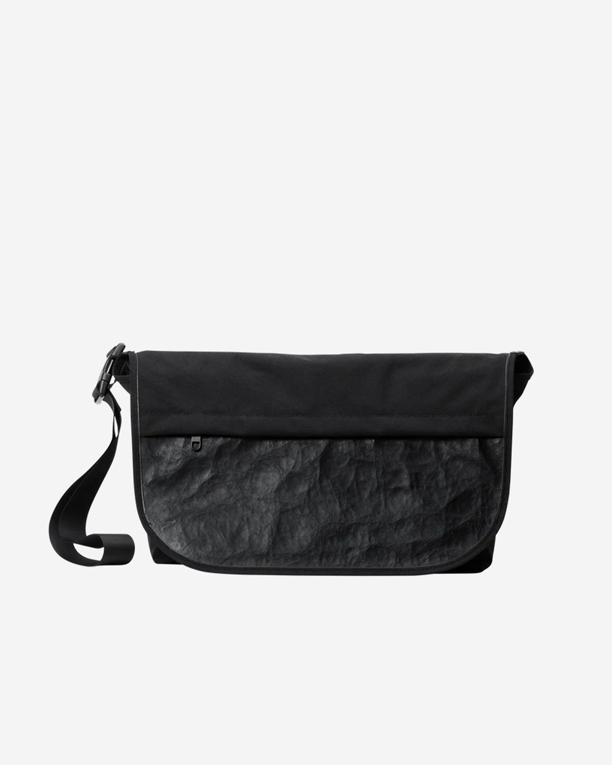 Leather Combi Messenger Bag Large - Black