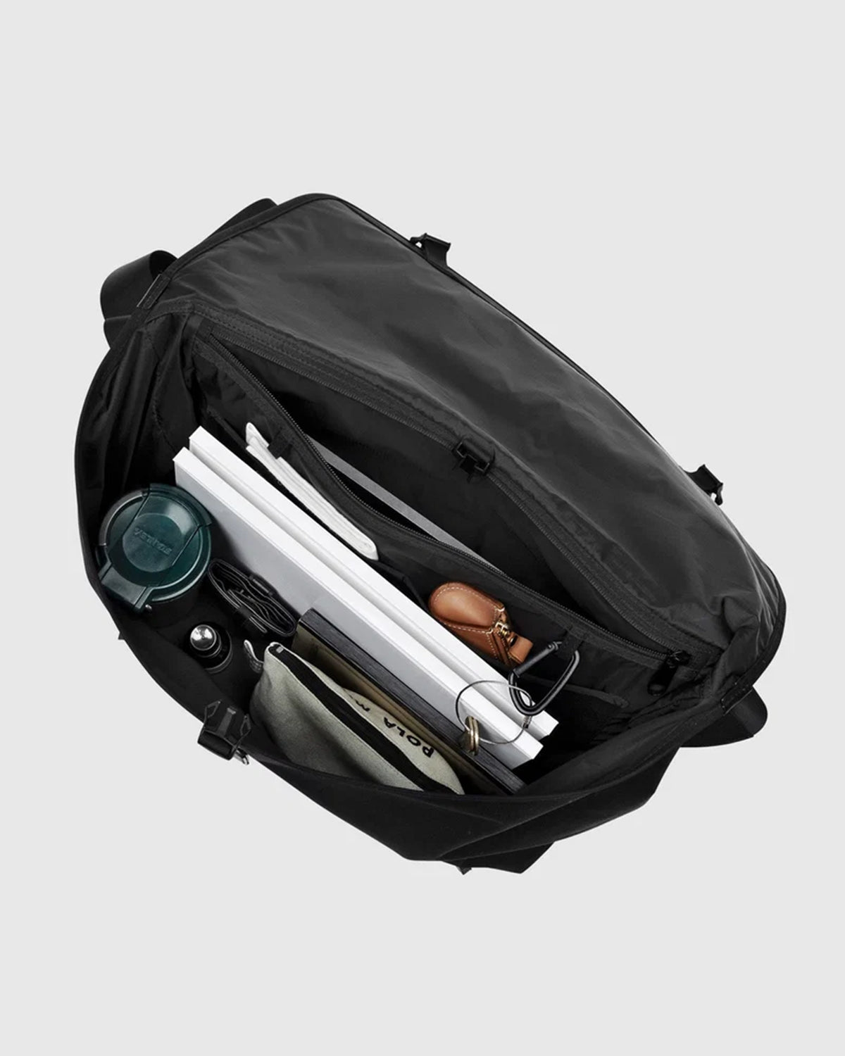 Leather Combi Messenger Bag Large - Black