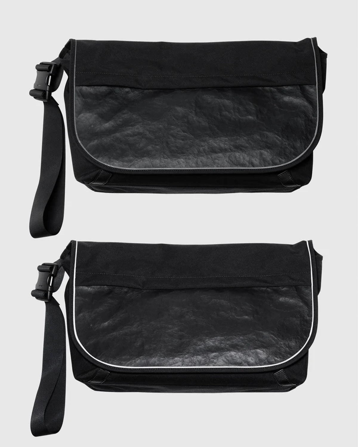 Leather Combi Messenger Bag Large - Black