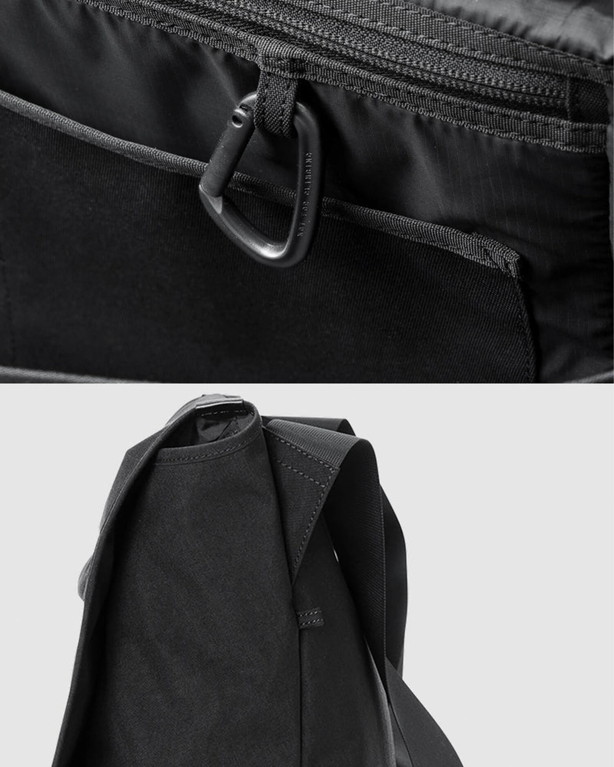 Leather Combi Messenger Bag Large - Black