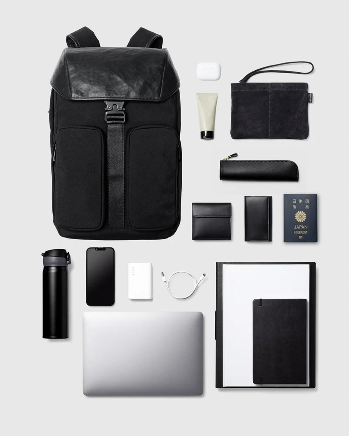 Leather Combi Square Backpack - Black