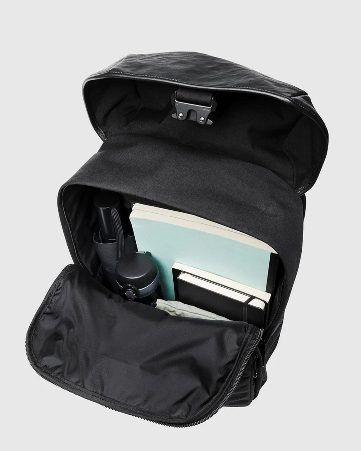 Leather Combi Square Backpack - Black