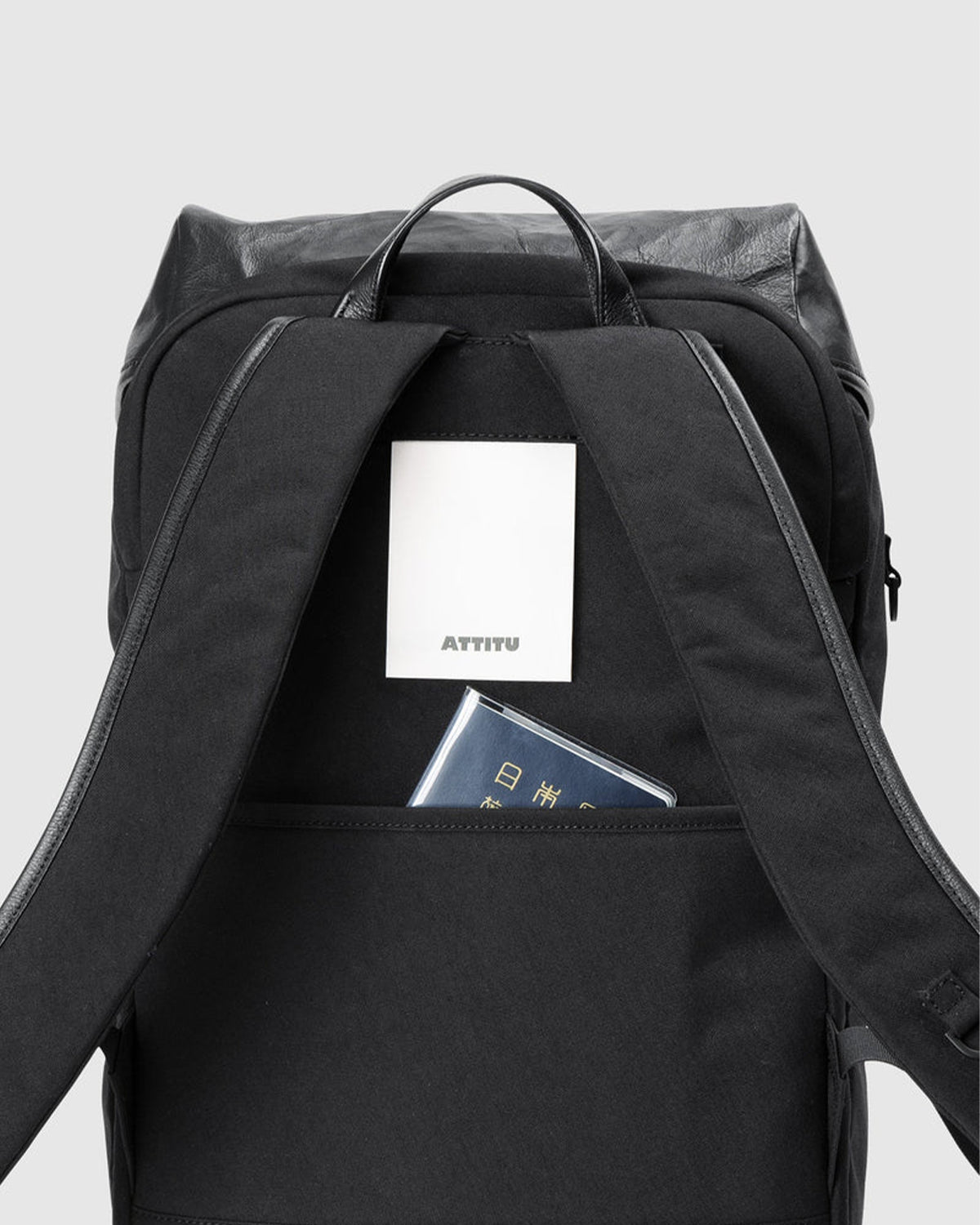 Leather Combi Square Backpack - Black
