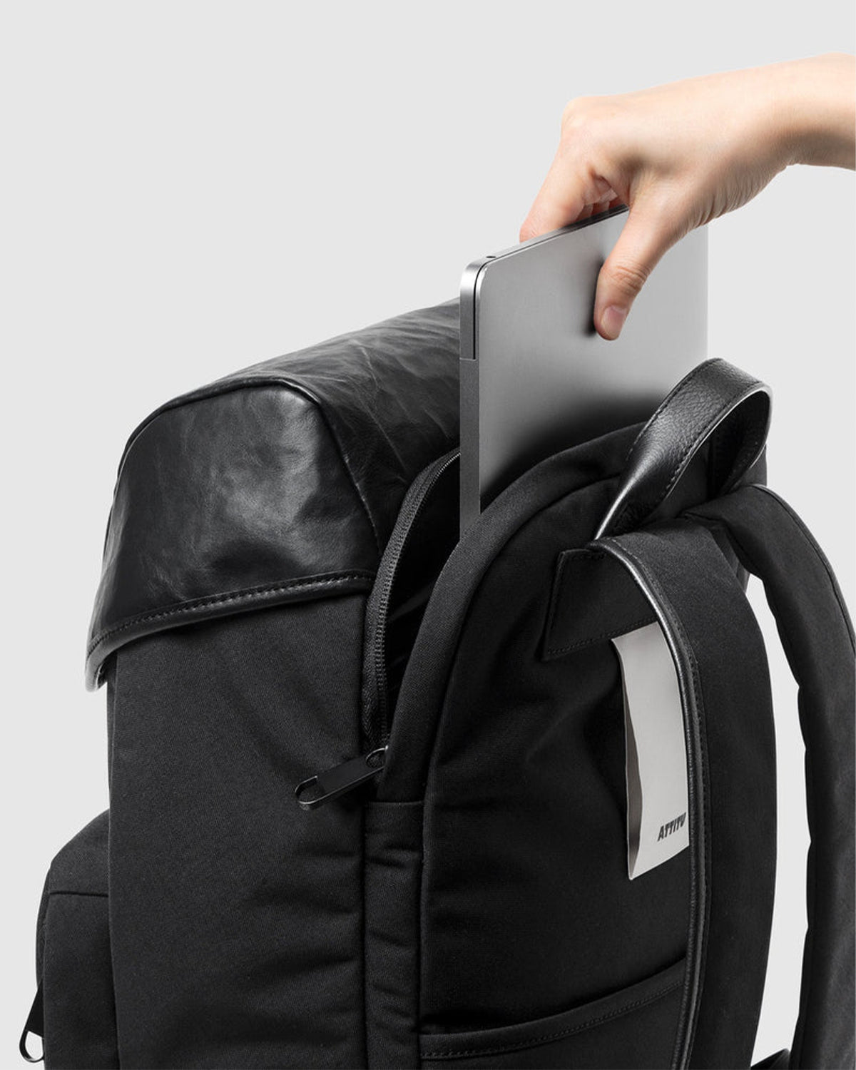 Leather Combi Square Backpack - Black