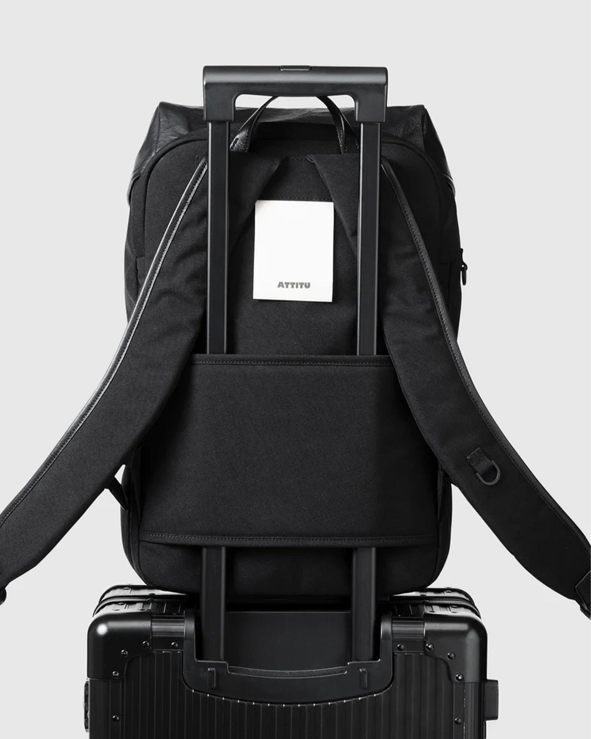 Leather Combi Square Backpack - Black