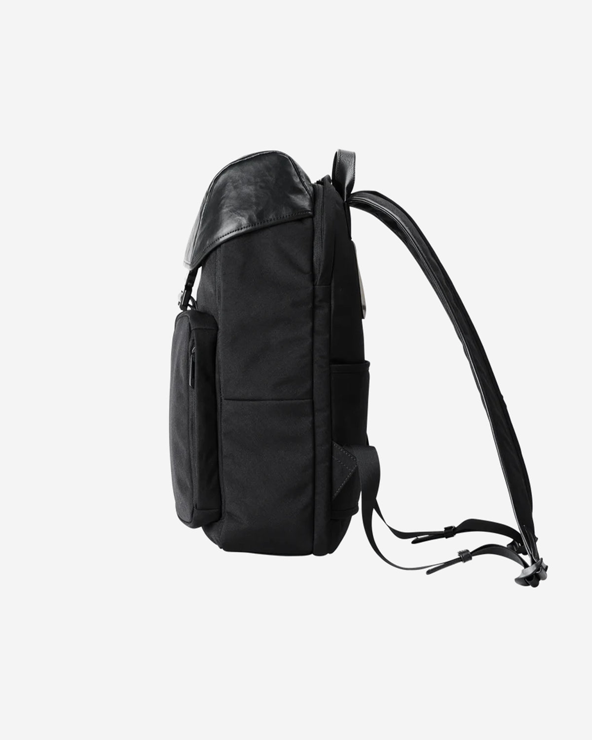 Leather Combi Square Backpack - Black