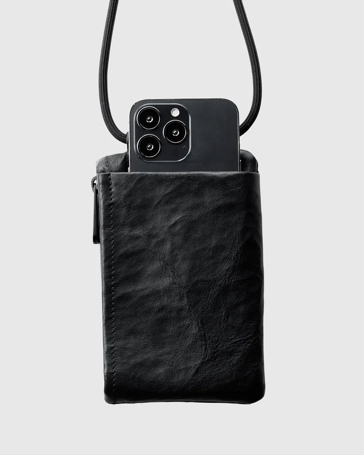 Leather Phone Crossbody 014 - Black