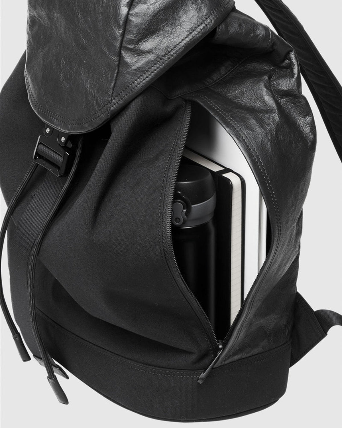 Nylon x Leather Backpack SF M 010 - Black