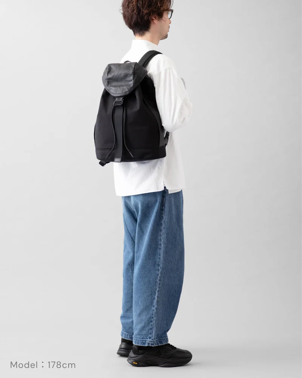 Nylon x Leather Backpack SF M 010 - Black