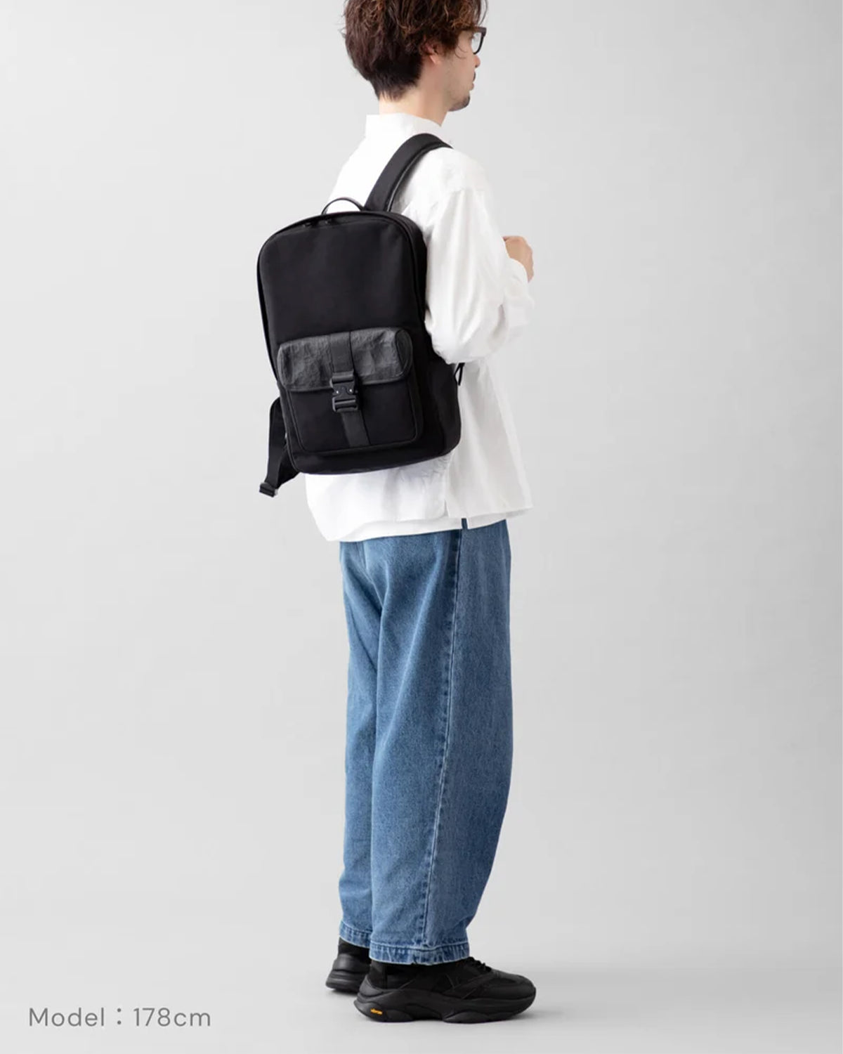 Nylon x Leather Backpack SL 016 - Black