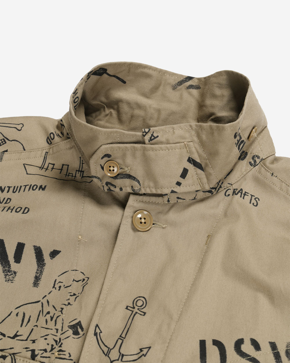 BDU Jacket - Khaki Graffiti Print Flat Twill