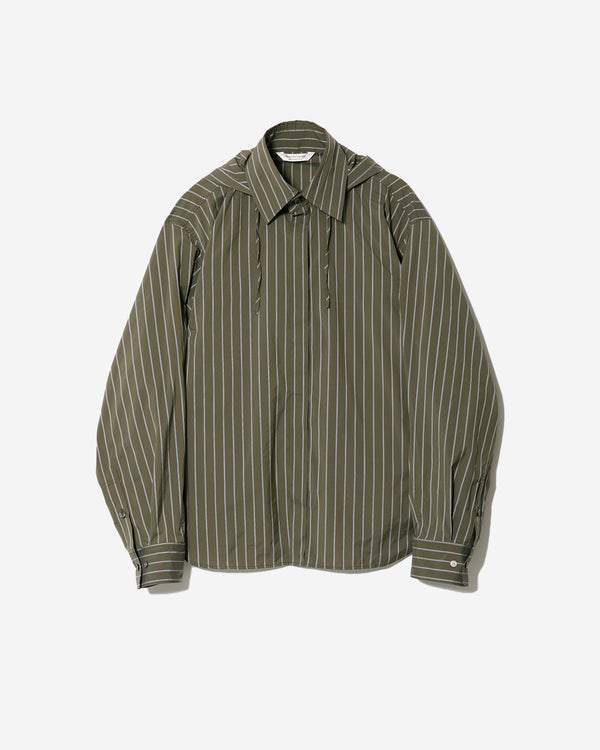 Double-End Stretch Stripe Hooded Shirt - Olive