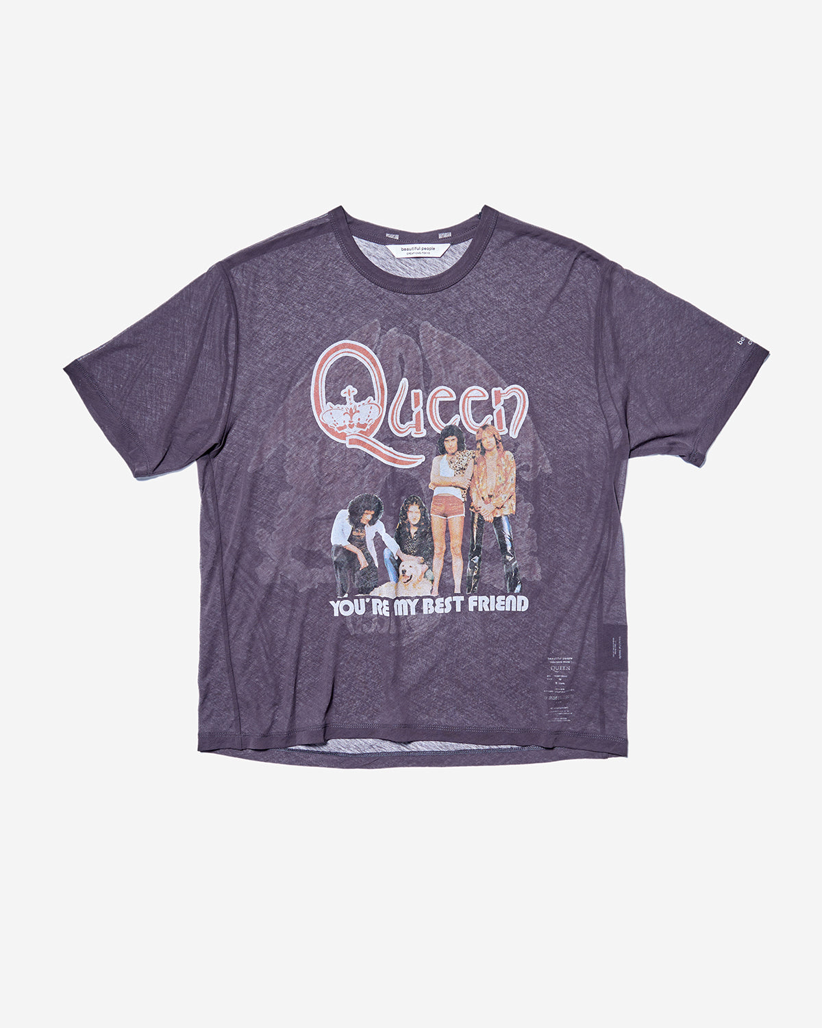 QUEEN Sheer Jersey Regular Fit T-Shirts - Charcoal