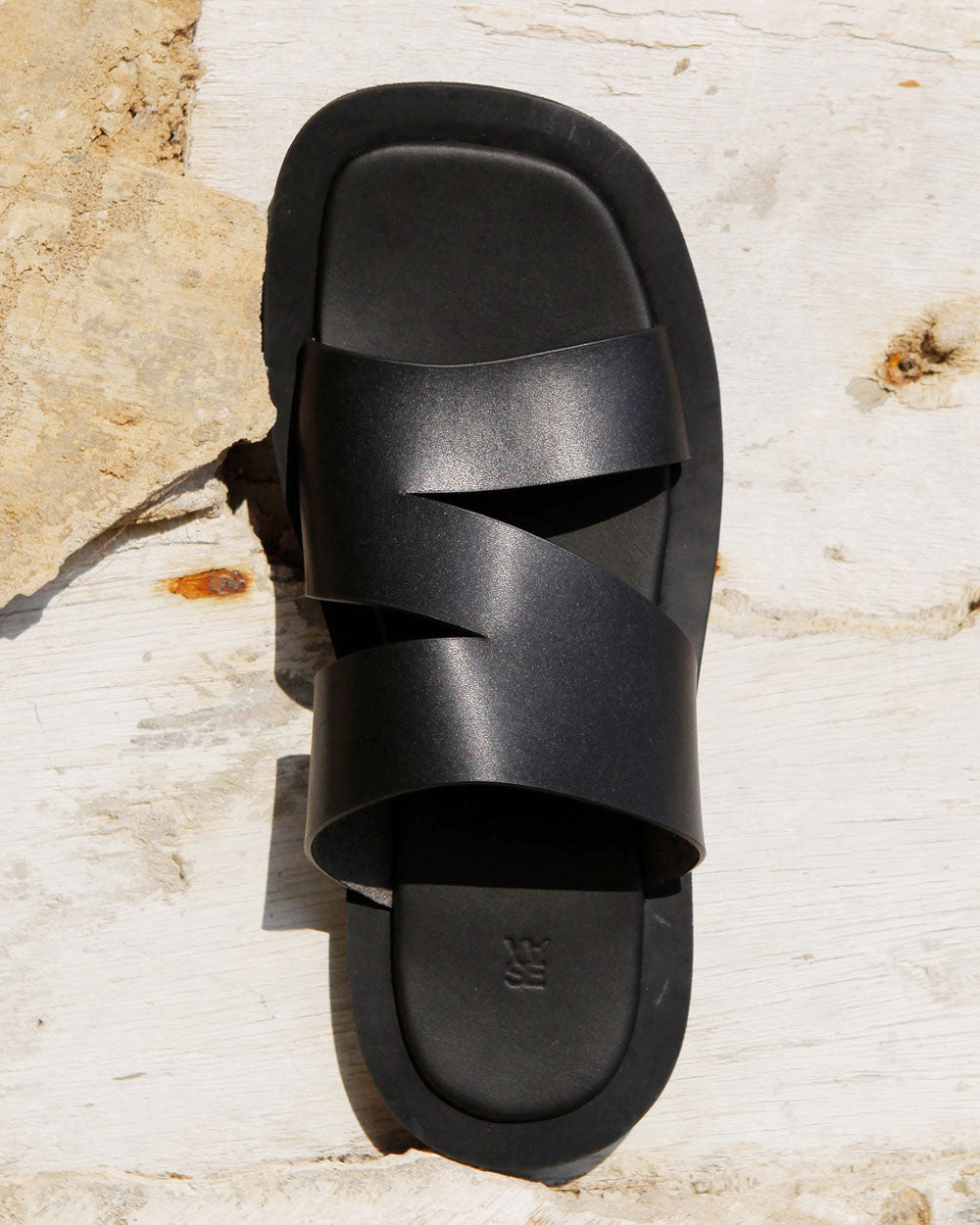 Berlin Square Slide Leather - Black