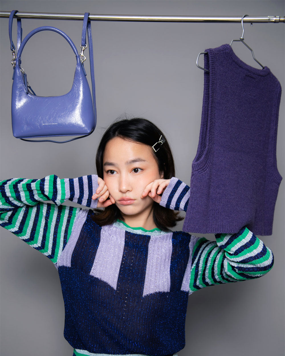 Block Knit Blouse - Blue Lavender Block