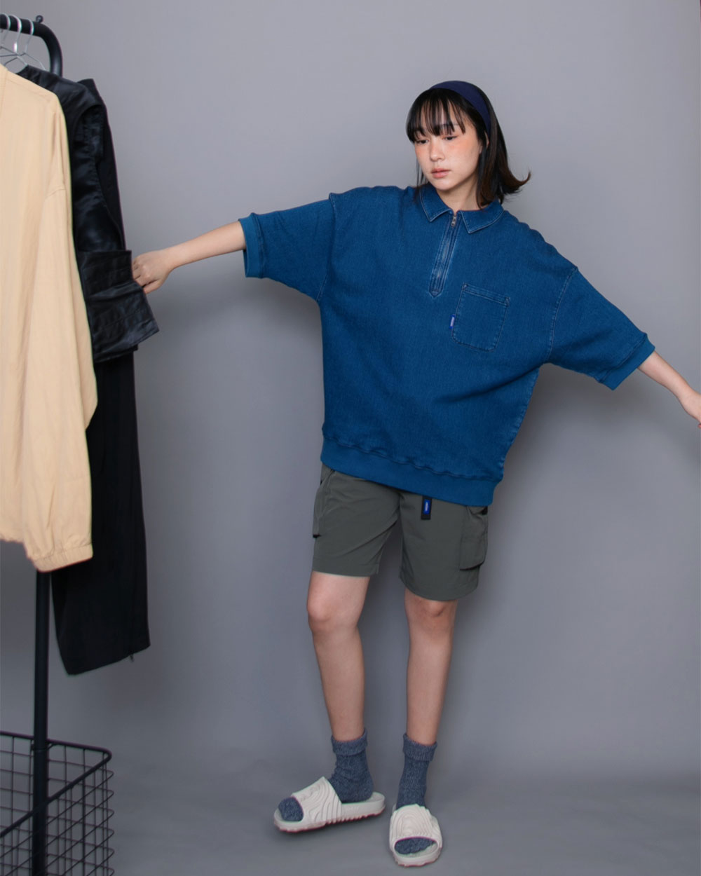 Sweat Denim Short Sleeve Shirt - Dark Navy