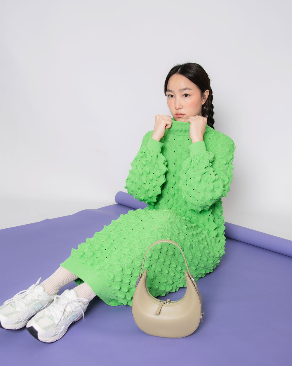 Transparent Spike Knit Dress - Green Spike