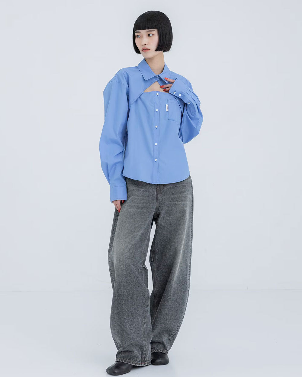 Cut-Out Thomas Mason Shirt - Blue