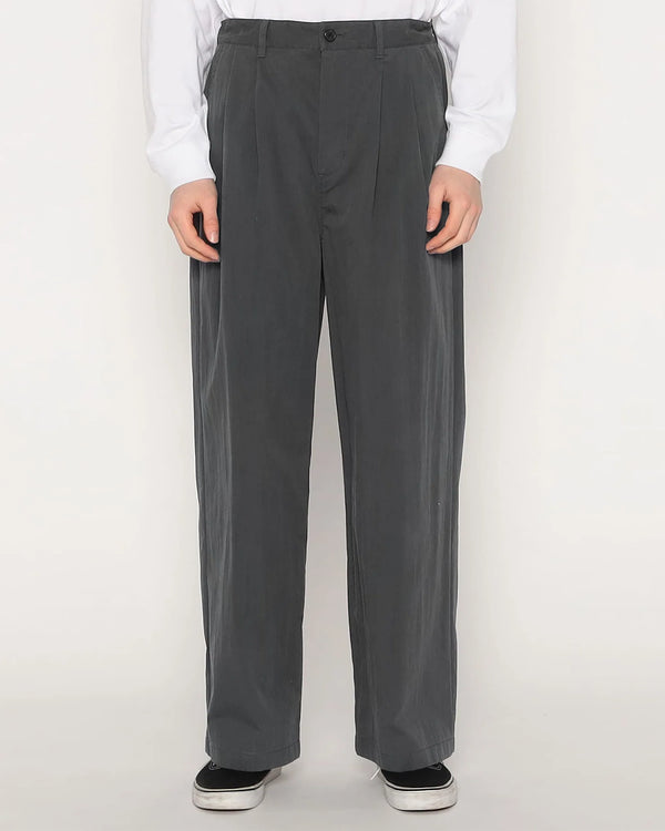 Mens C/N Twill Double Pleated Easy Pants - Charcoal